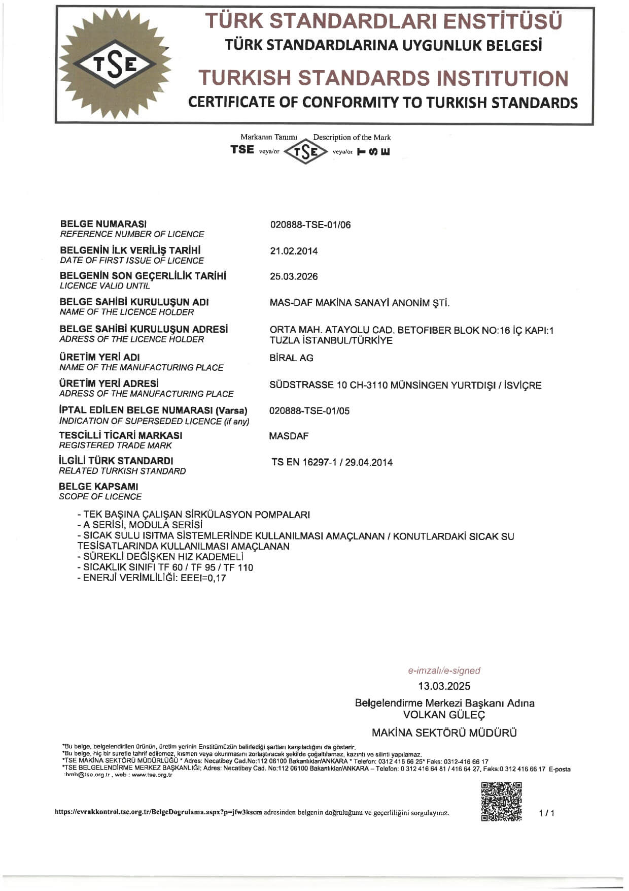 TSE EN 16297-1 Biral