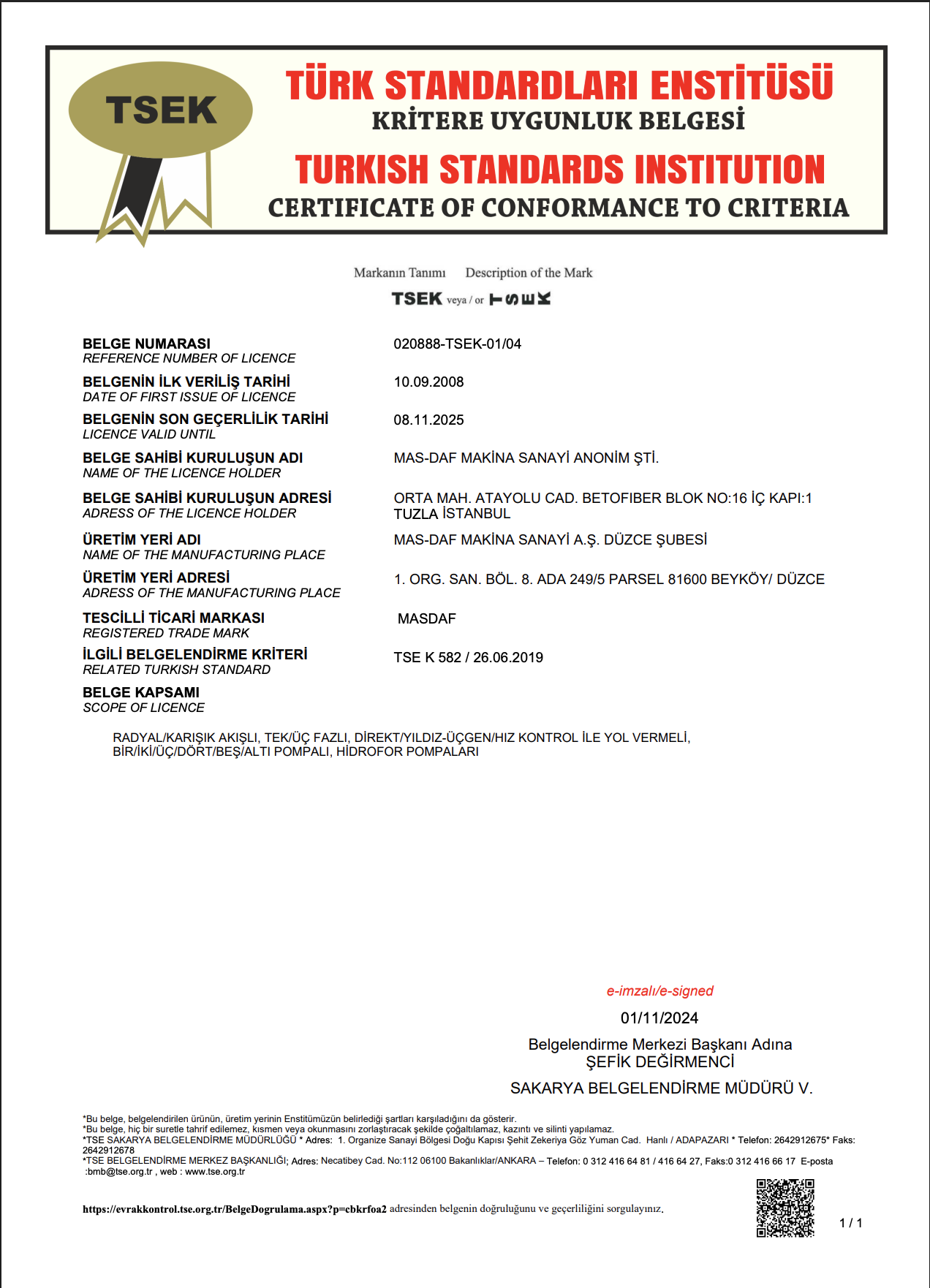 TSE Hidrofor Pompa/ TSE K 582