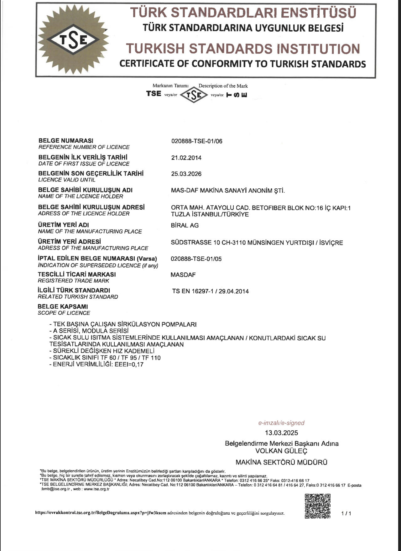 TSE EN 16297-1 Biral