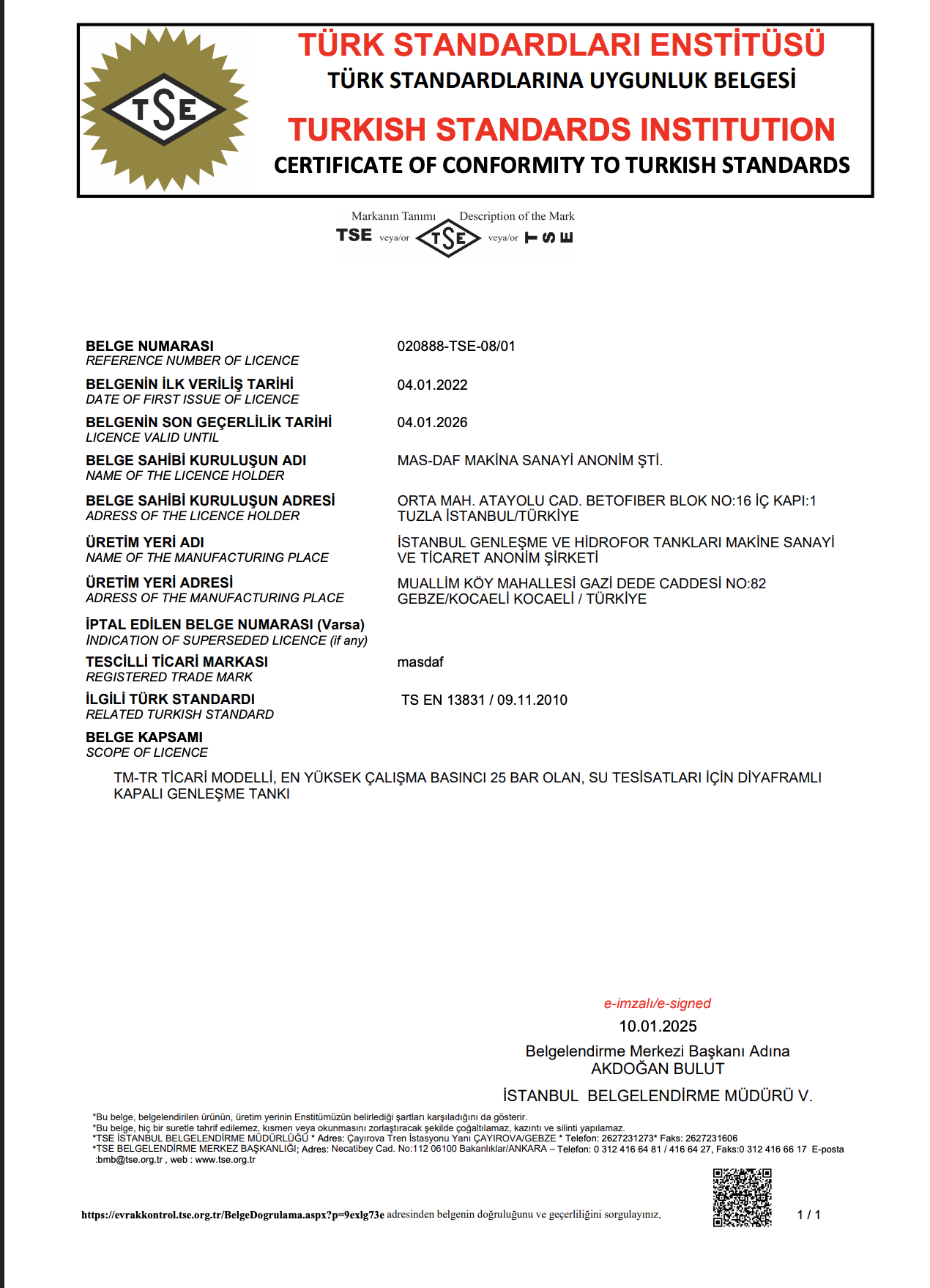 TSE Kapalı Genleşme Tankı /TSE 13831