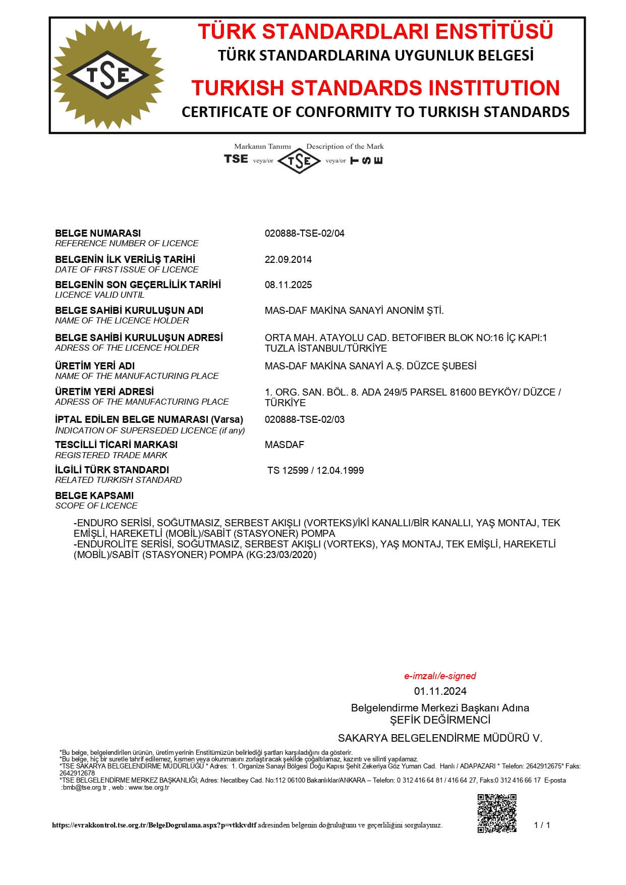 TSE 12599 – Submersible Pumps